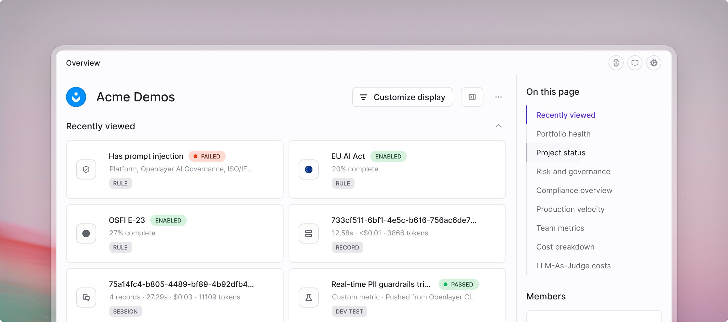 Openlayer governance notifications over a live telecom AI project
